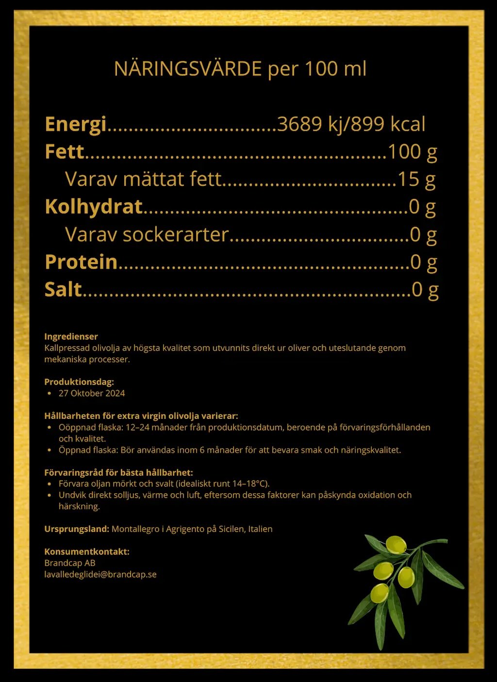 näringsvärde olivolja